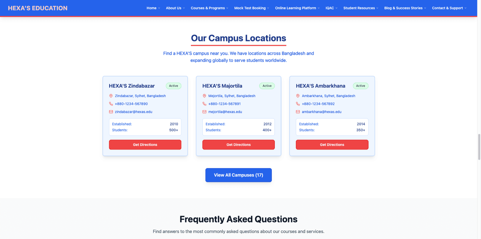 HEXA'S Education website homepage