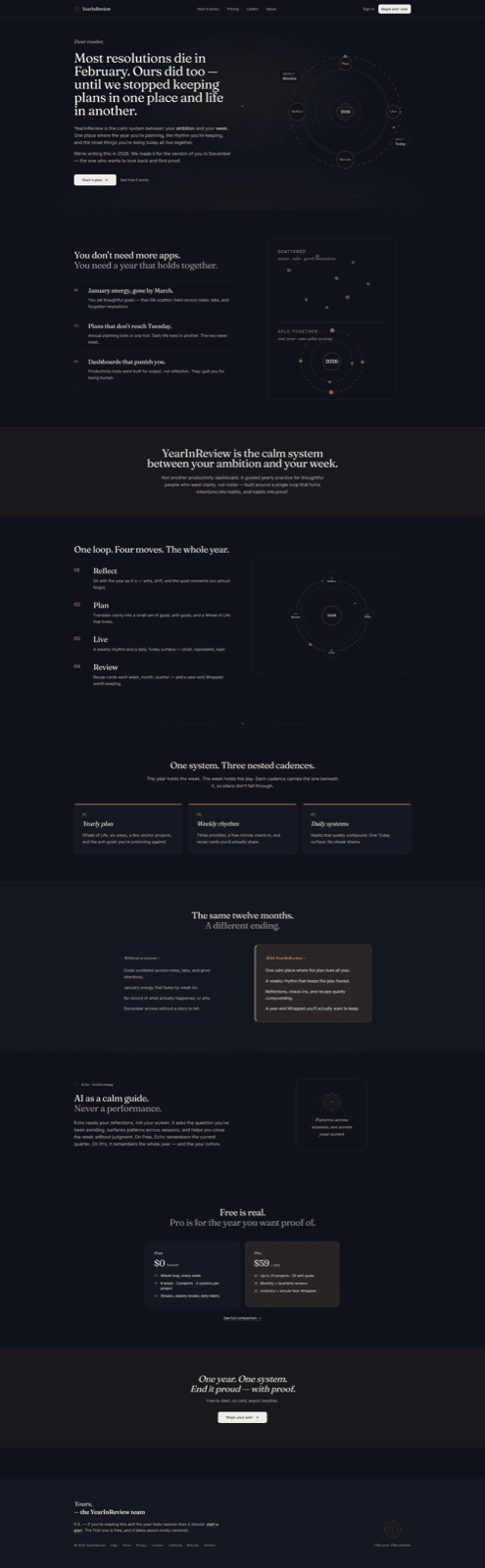 YearInReview marketing homepage